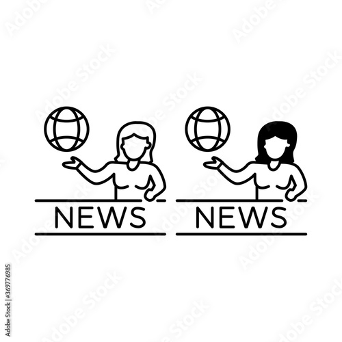 TV news anchor outline and glyph icons
