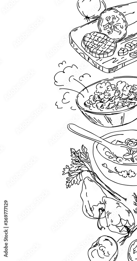 custom made wallpaper toronto digitalHand drawn vector abstract cartoon.Cooking illustrations poster with preparing food.Cooking handwritten modern calligraphy isolated on white background.