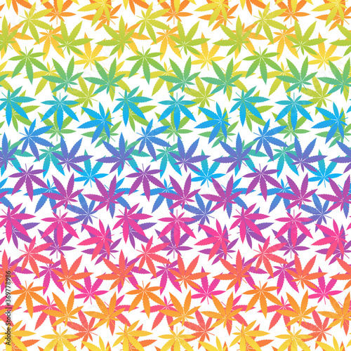 Rainbow Marijuana Seamless Pattern - Colorful rainbow gradient marijuana leaves repeating pattern design on solid background