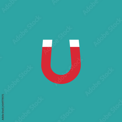 Red horseshoe magnet on blue background. u-shaped magnet icon.