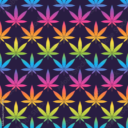 Rainbow Marijuana Seamless Pattern - Colorful rainbow gradient marijuana leaves repeating pattern design on solid background