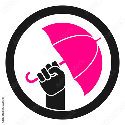 Pink umbrella in his fist. Logo of the Capitol hill Autonomous zone. Symbol of the "Black Lives Matter" movement. Vector stock flat icon isolated on a white background.