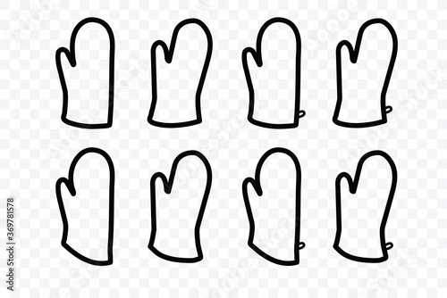 Kitchenware Oven Mitts Flat Icon , Line Icon A White Background