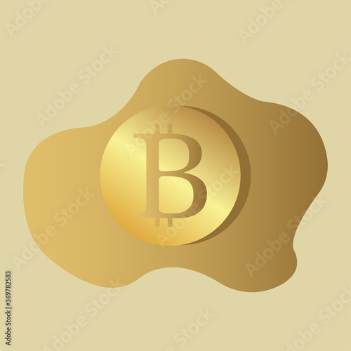 Flat vector illustration. Golden bitcoin. Golden gradient.