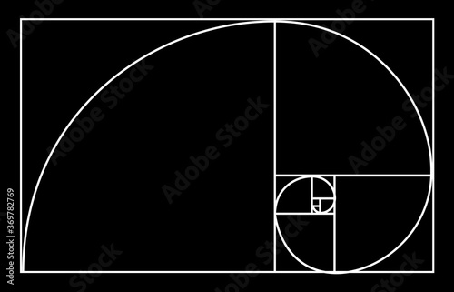 Golden ratio white, black bacground. Vector illustration.