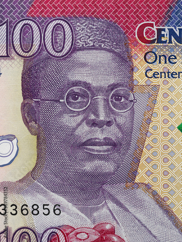 Chief Obafemi Awolowo portrait on Nigeria 100 naira banknote close up macro, Nigerian money closeup photo