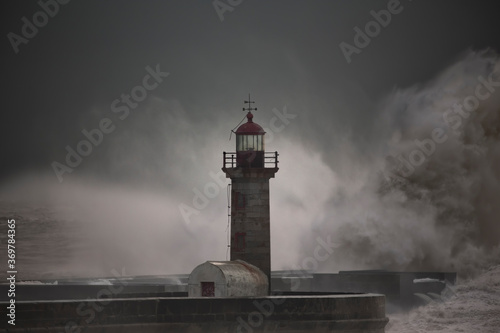 Storm at the Douro river mouth