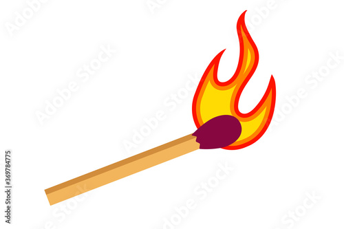 Burning match. Matchstick with a fire on it. Flame. Object for web design.