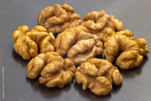 Different kinds of nuts. Healthy and protein food. Walnuts closeup