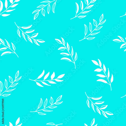 Hand drawn floral seamless pattern. Branches on mint green background. Easy to edit vector template for textile  fabric  gift wrap  wedding invitation  etc