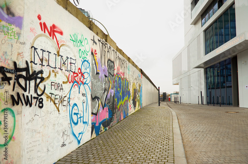 Germany. Berlin. Berlin Wall with drawings in Berlin. February 17, 2018