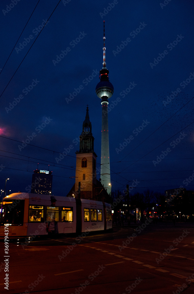 Germany. Berlin. Night cityscape of Berlin. February 17, 2018