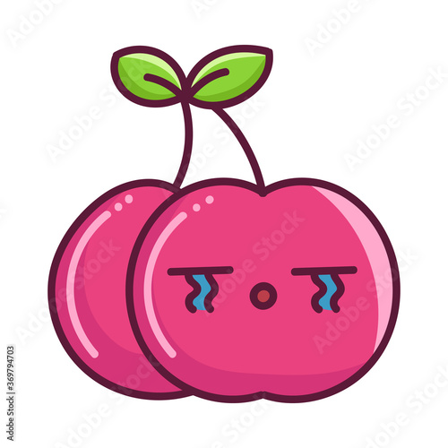 kawaii sad crying cherry fruit cartoon illustration