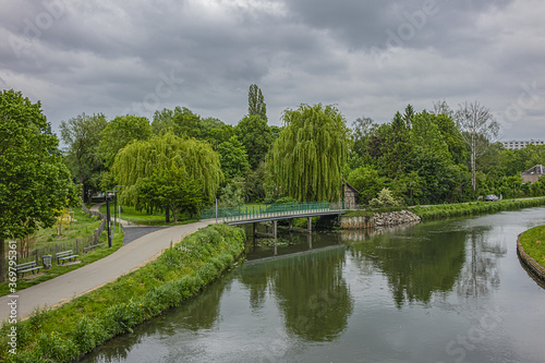 View of banks of the Somme River in Amiens. Amiens – city in northern France, in the department of Somme, region of Picardie.