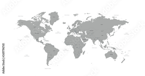 Isolated Continental Vector World Map. photo