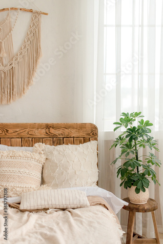 Interior of a bedroom in boho style