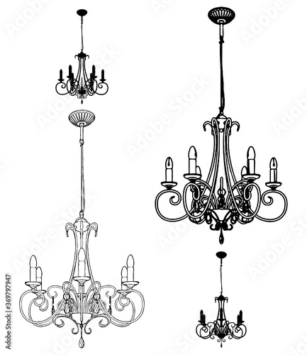 Luster Chandelier Vector. Illustration Isolated On White Background. A Vector Illustration Of Retro Antique Classic Luster Chandelier.