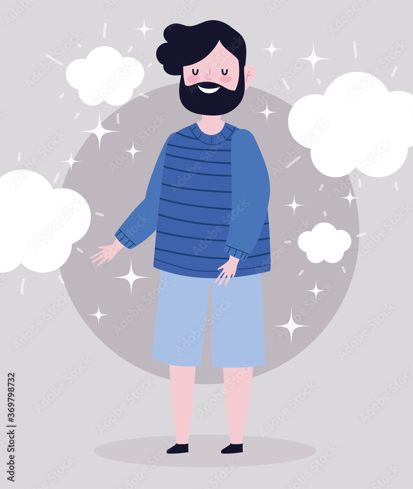 Obraz premium bearded man happy cartoon character portrait standing