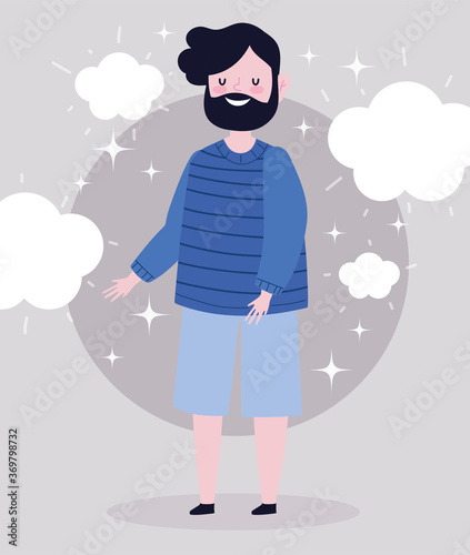 bearded man happy cartoon character portrait standing