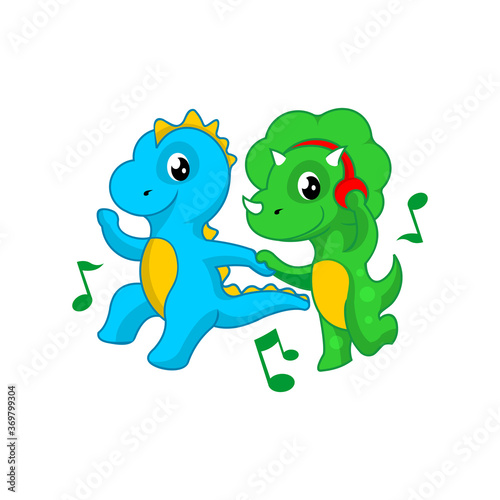 cute dancing dinosaur cartoon vector