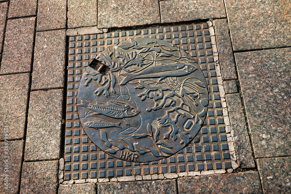Finland. Helsinki. Sewer manhole in Helsinki. September 16, 2018 Finland. Helsinki. Sewer manhole in Helsinki. September 16, 2018