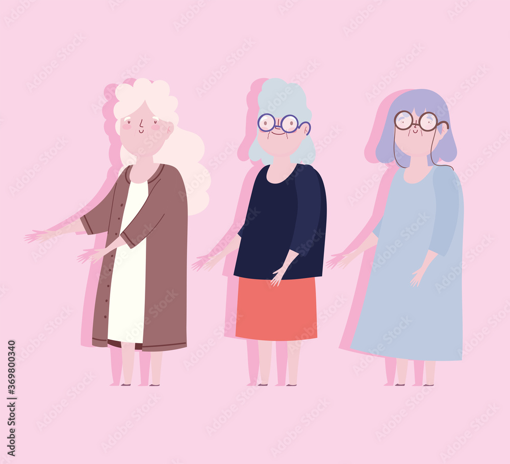 family cute group grandmothers member cartoon character