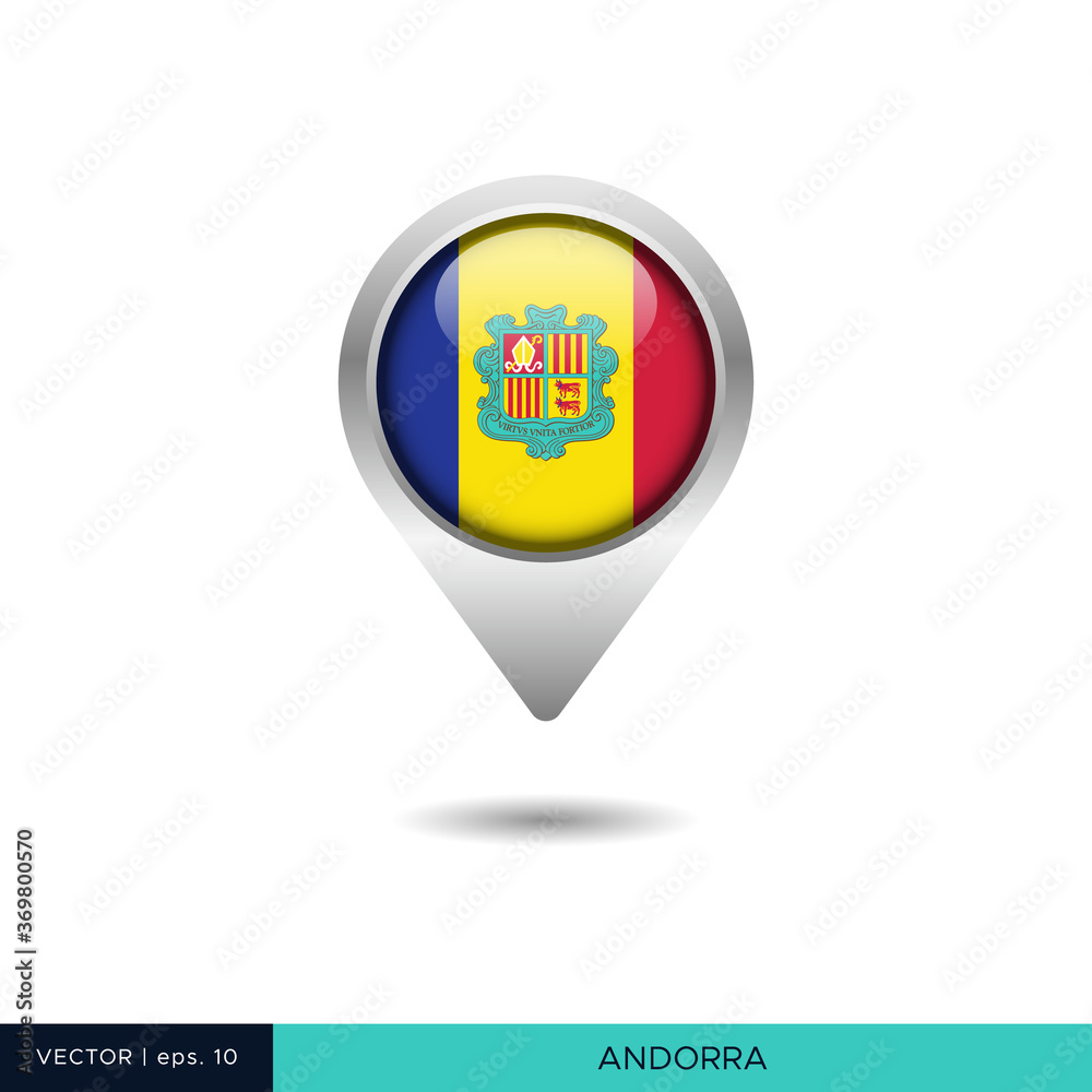 Fototapeta premium Andorra flag map pin vector design template