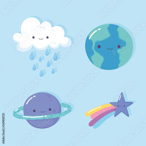 saturn earth shooting star rainbow cloud rain cartoon icons © Stockgiu