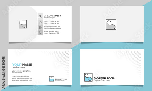 2 minimal business cards template and name card for all users, landscape, vector illustration