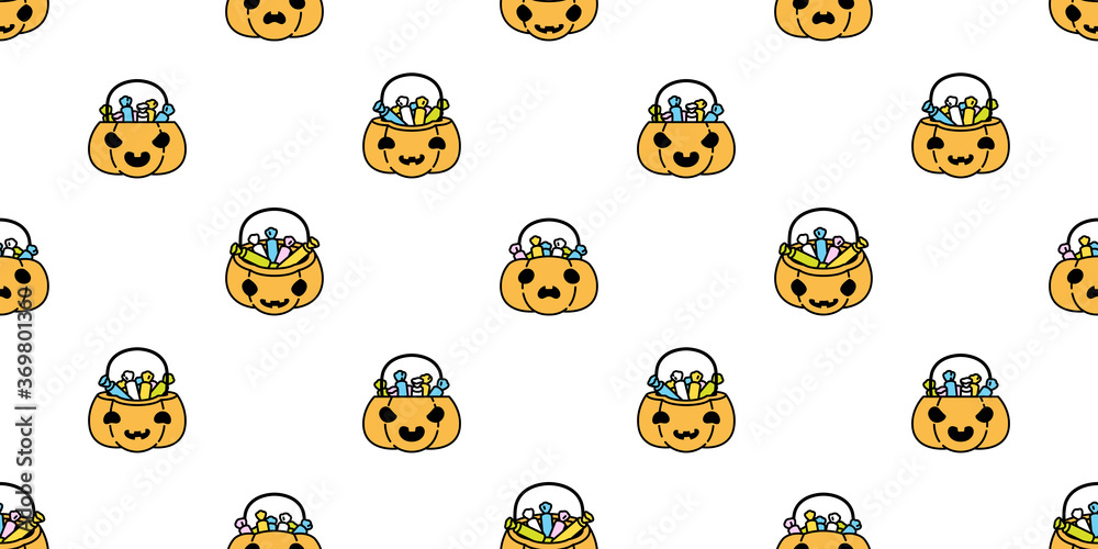 pumpkin Halloween seamless pattern candy basket vector scarf isolated cartoon repeat wallpaper ghost tile background illustration icon symbol doodle design