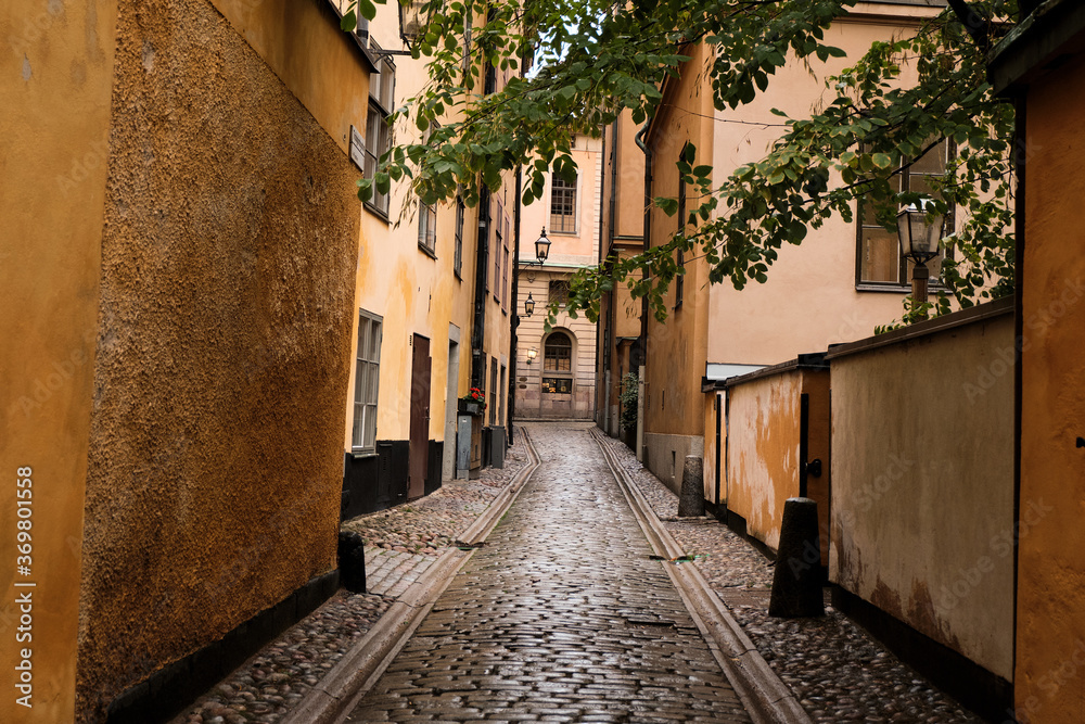 Obraz premium Sweden. Stockholm. Houses and streets of Stockholm. Autumn cityscape. September 17, 2018