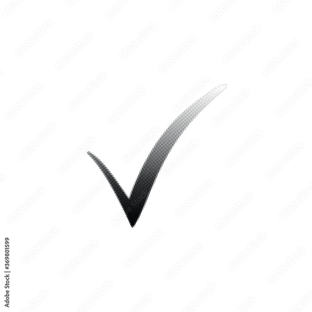 Check mark in halftone. Dotted illustration isolated on a white background. Vector illustration. Check mark in halftone. Dotted illustration isolated on a white background. Vector illustration.