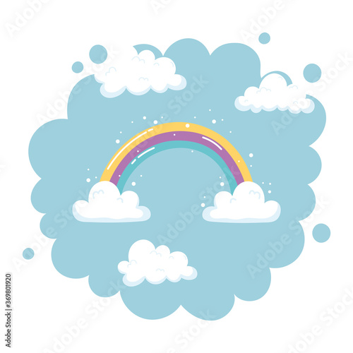 bright rainbow with clouds sky nature cartoon decoration