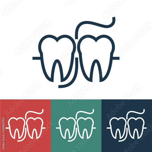 Line icon dental floss and teeth