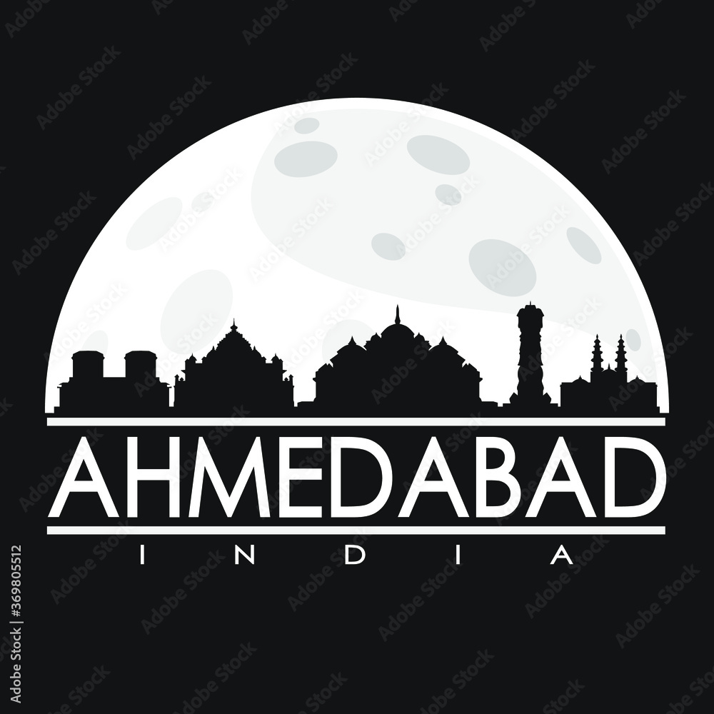Ahmadabad India Skyline City Flat Silhouette Design Background.