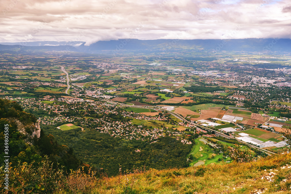 Countryside of Geneva, Switzerland, aeriel view, image taken from Mont Saleve, France