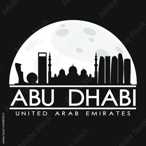 Abu Dhabi United Arab Emirates Full Moon Night Skyline Silhouette Design City Vector Art.