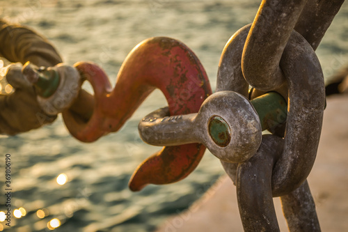 Steel chains to which the ferry is tied  photo