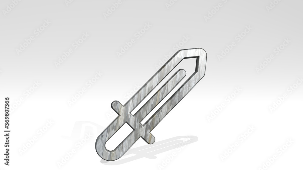 Fototapeta premium ANTIQUE SWORD casting shadow with two lights. 3D illustration of metallic sculpture over a white background with mild texture. ancient and architecture
