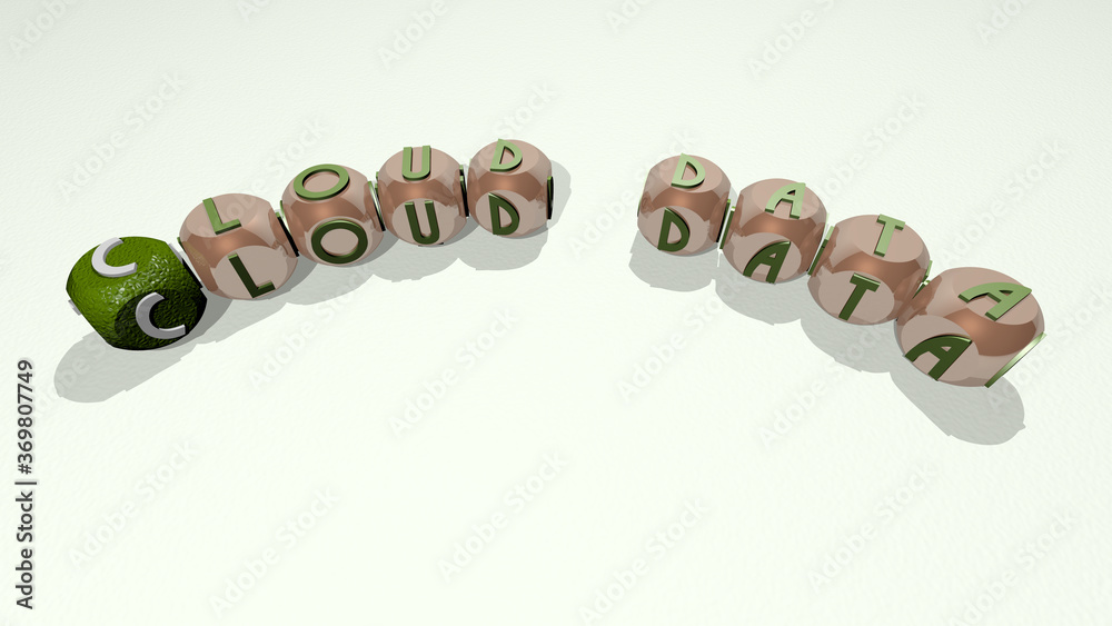 cloud data combined by dice letters and color crossing for the related meanings of the concept. background and blue cloud data combined by dice letters and color crossing for the related meanings of the concept. background and blue