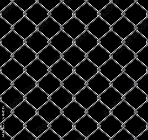 Dark seamless texture. Realistic black mesh metal fence structure. Vector background patters of mma cage.