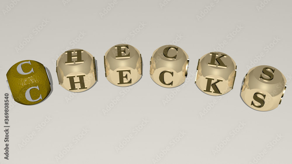 crosswords of CHECKS arranged by cubic letters on a mirror floor, concept meaning and presentation. background and illustration crosswords of CHECKS arranged by cubic letters on a mirror floor, concept meaning and presentation. background and illustration