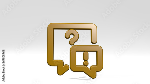 conversation question warning alternate made by 3D illustration of a shiny metallic sculpture with the shadow on light background. business and communication