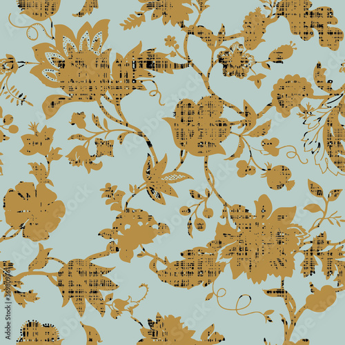 Seamless pattern with fantasy flowers, natural wallpaper, floral decoration curl illustration. Paisley print hand drawn elements. Home decor in vector