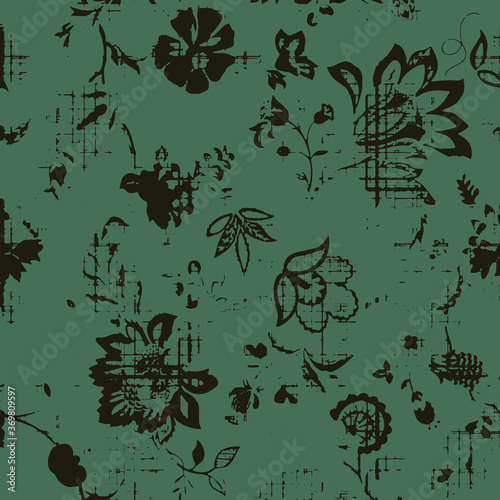Seamless pattern with fantasy flowers, natural wallpaper, floral decoration curl illustration. Paisley print hand drawn elements. Home decor in vector