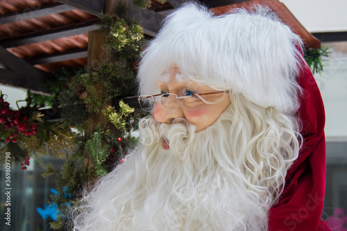 Santa Claus  Christmas scene with presents and objects from trees. Christmas decoration.