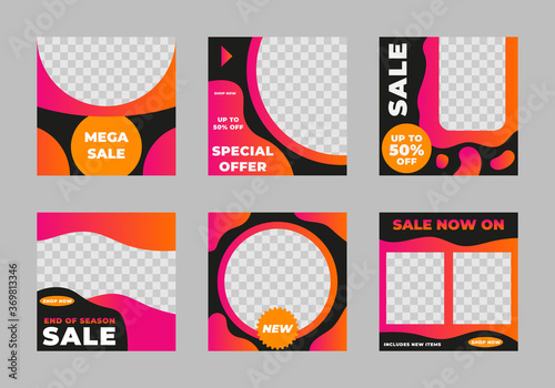 Set of editable square Instagram/print out sale poster templates Suitable for social media posts, internet ads, posters, handouts, flyers. Vector illustration. Transparent space for product.