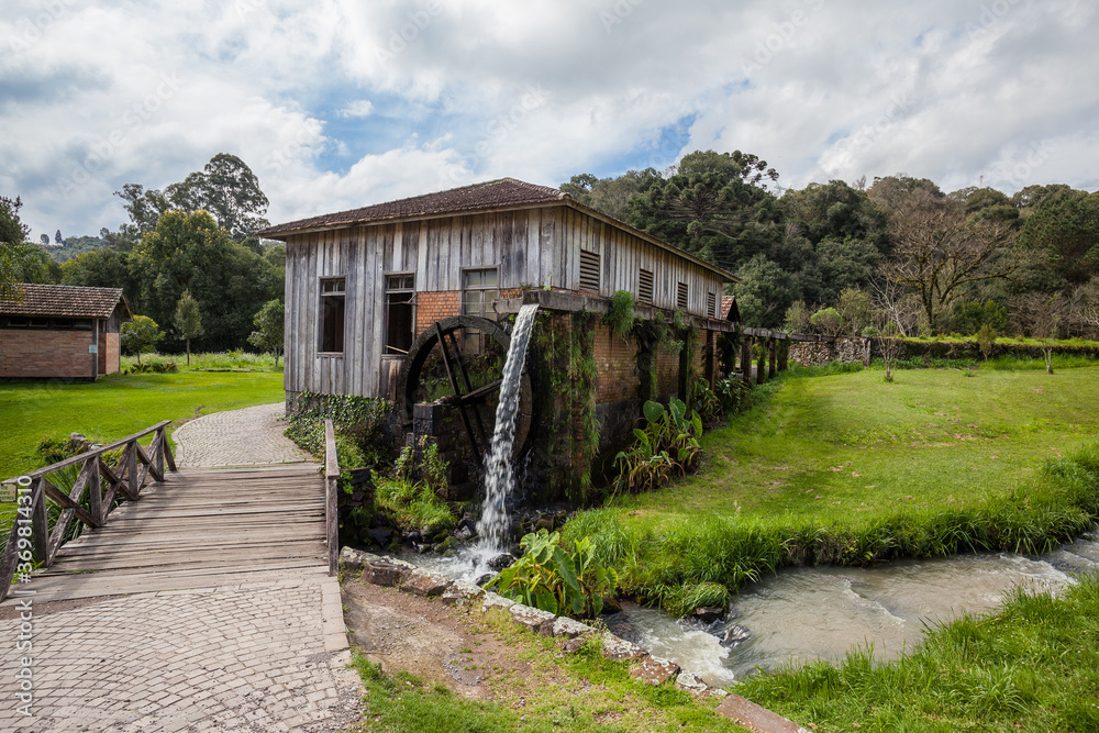 An old wooden house with waterwheel at Rio Grande do Sul - Brazil