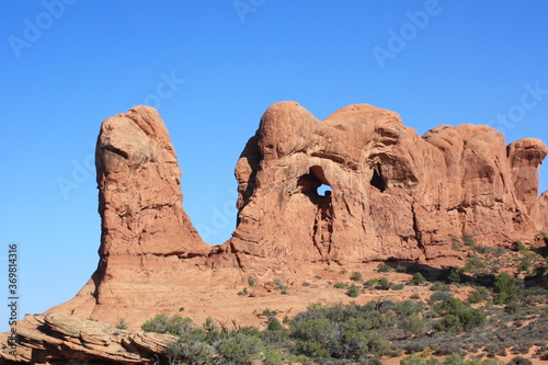 Rocks in wild landscape in Arches National Park, Utah, USA, United States, America.