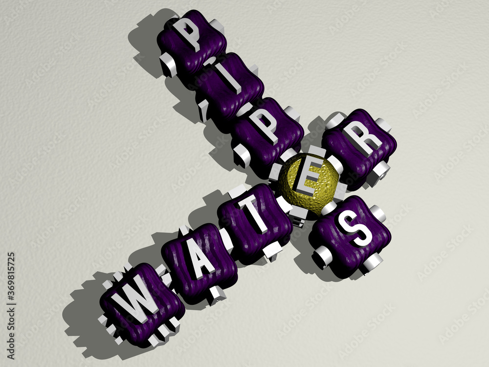 water pipes combined by dice letters and color crossing for the related meanings of the concept. background and blue